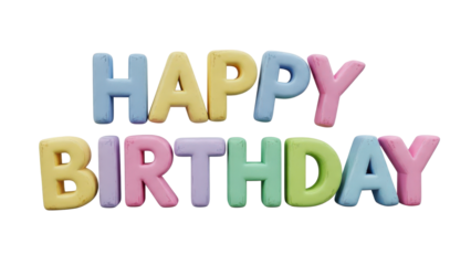 Colorful Pastel 'Happy Birthday' Greeting Message with 3D Letters isolated PNG with Transparent Background