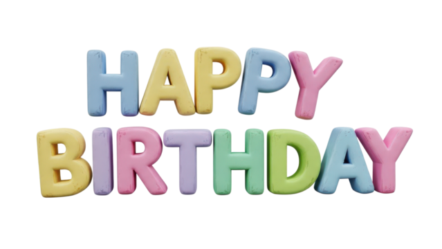 Colorful Pastel 'Happy Birthday' Greeting Message with 3D Letters isolated PNG with Transparent Background - Powered by Adobe