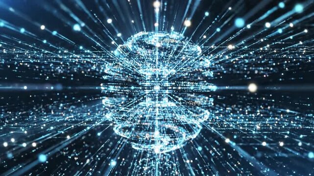 Abstract digital brain concept with data streams and artificial intelligence.