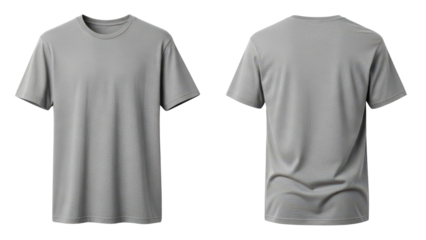 Minimalist Gray T-Shirt Mockup Front and Back View isolated PNG with Transparent Background