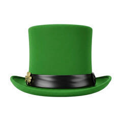 Green top hat with shamrock pin isolated on transparent background
