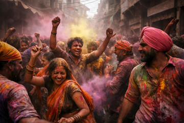 Holi Festival Crowd Celebration - India Religious Holiday