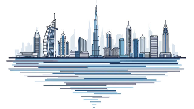 Dubai city skyline with modern skyscrapers and futuristic architecture.