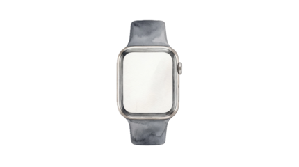 A sleek smartwatch with a blank face on a transparent background