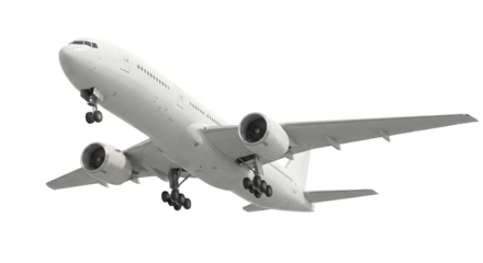 Commercial Jet Airplane Taking Off With Landing Gear Extended isolated on transparent background