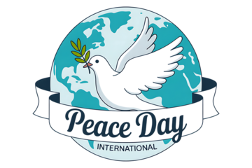 International peace day dove and globe graphic