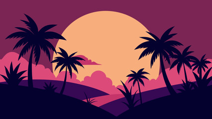 Obraz premium Tropical Sunset Jungle Vector Illustration 