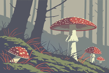 Mushrooms Growing on the Forest Floor as Part of Natural Ecosystem