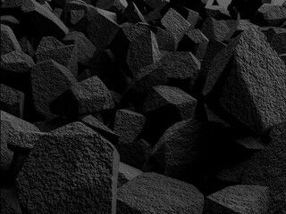 Dark, rough, textured stone pile, geological background for design
