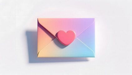 3D gradient heart envelope casting soft artistic shadows