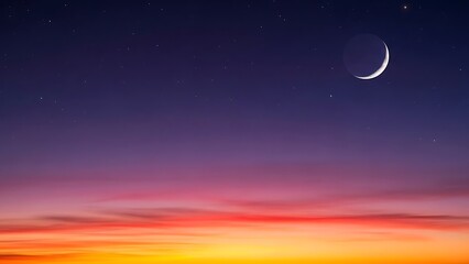 Enchanting twilight sky with a delicate crescent moon and shimmering stars