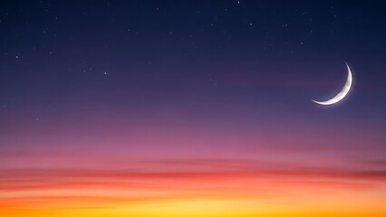 A stunning celestial view with a brilliant crescent moon against a colorful twilight sky