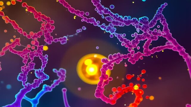 Vibrant Microscopic Organisms and Cellular Structures in a Dynamic Biological Environment.