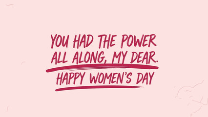 Inspirational women's day message with pink background and red text