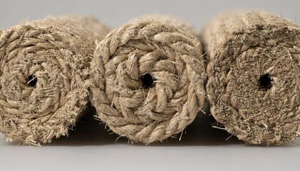 Close medium shot of rope crosssections showing internal twists and fiber density highlighting structural integrity and the complexity of braided construction up close.