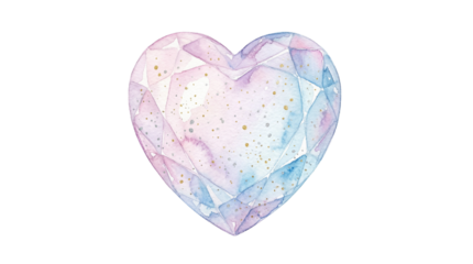 A delicate heart-shaped crystal with a pastel color scheme on transparent background