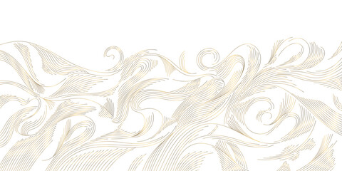 Fototapeta premium Luxury abstract wave pattern, elegant gold lines background. Modern Japanese vector design, flowing curves, cloud, water, premium wallpaper, poster