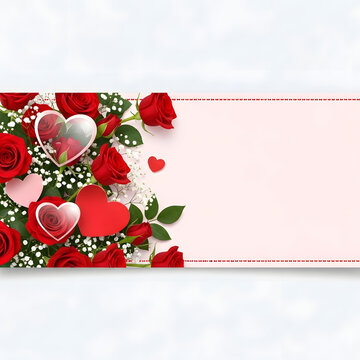 Valentine's Day Rose Banner: A captivating visual with vibrant red roses, delicate hearts, and an elegant banner creates a perfect atmosphere for conveying affection and messages of love