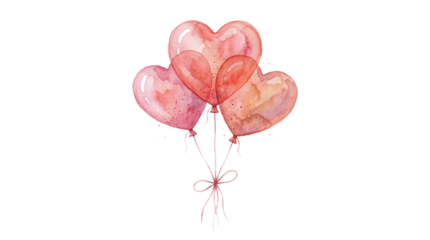 A cluster of pink heart-shaped balloons tied together on transparent background