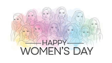 Happy women's day celebration with diverse group of women in rainbow colors