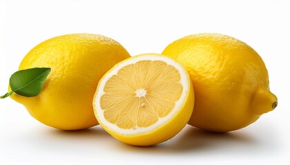 Fresh Juicy Lemons Whole And Sliced Isolated On White Background