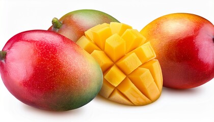 Four Mangoes Of Varying Ripeness Isolated On Transparent Background