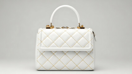 Luxury white quilted handbag with gold accents and top handle