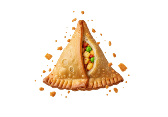 colorful stuffed triangle pastry with vibrant vegetable filling