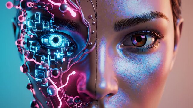 cybernetic human face split design