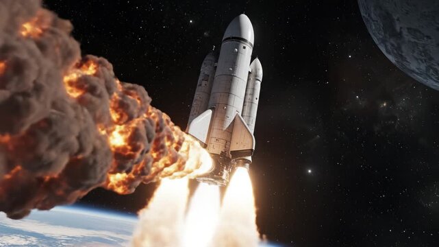 Space shuttle launch in outer space