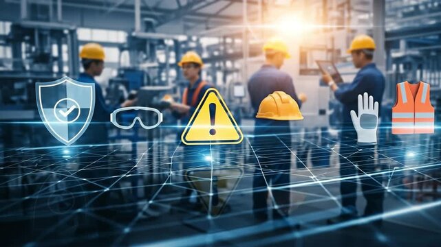 Workplace safety concept, showcasing caution, protection and Industry measures.