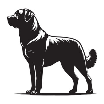 Anatolian Shepherd Dog Vector Silhouette Illustration, Powerful Livestock Guardian Breed, Strong Protective Working Dog Profile, Minimal Line Art Design, Isolated Black Graphic Shape.
