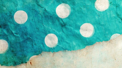 The surface shows a blue background with white polka dots and a torn edge revealing a lighter color underneath.