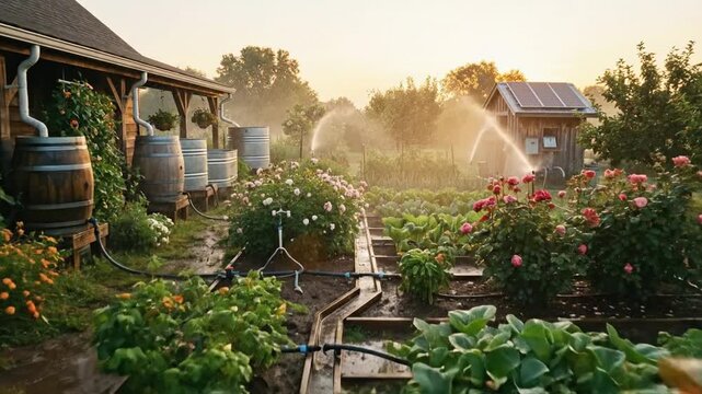 Sustainable Garden with Rainwater Harvesting System