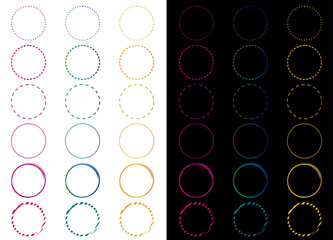 Collection of Round Dotted and Dashed Frames / 円形フレームセット・点線・破線・手書き風・デコレーション枠・ベクター素材