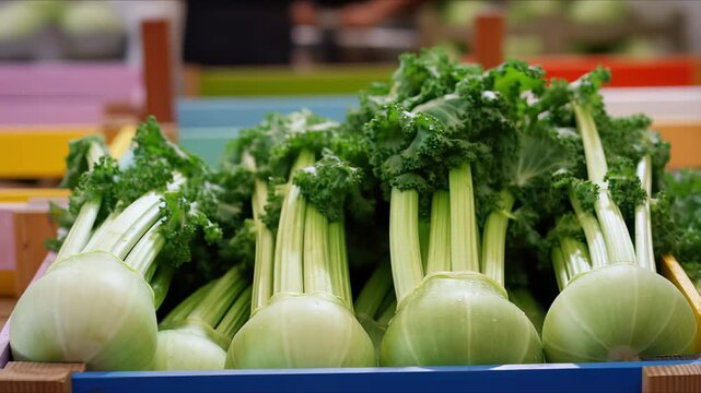 Fresh green celery in bunches. This crisp and crunchy vegetable is ideal for salads, soups, and healthy snacks. Packed with nutrients, celery is a versatile addition to various dishes.