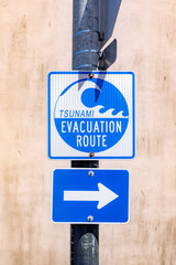 signage tsunami evacuation route with direction arrow