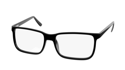 Black Rectangular Eyeglasses on Transparent Background