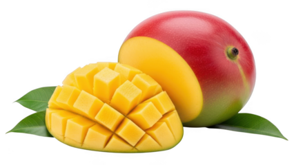 Freshly cut mango on a leaf
