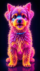 Naklejka premium colorful neon puppy illustration on dark background 4k phone wallpaper