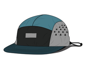Flat Design Multi-Panel Camper Cap with Adjustable Drawstring