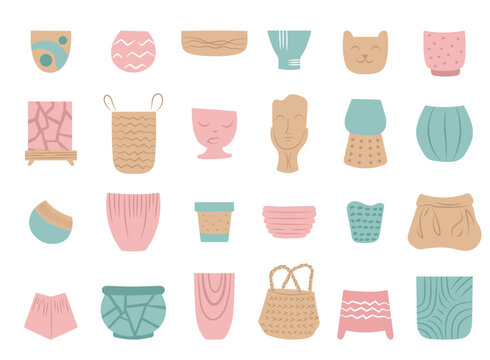 Hand drawn indoor house pots  decor collection.