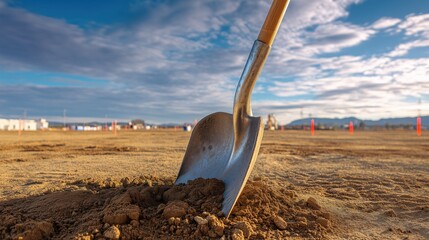 Shovel on freshly dug earth &mdash; daylight site