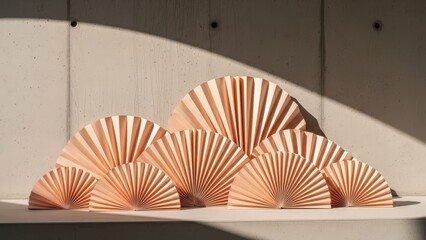 Sunlit wooden fans in modern minimalist decor