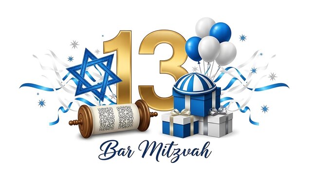Bar Mitzvah celebration with 13 balloons and gifts