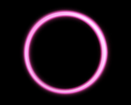 Glowing pink magic ring. Neon realistic energy flare halo ring. Abstract light effect on a black background. Vector illustration.