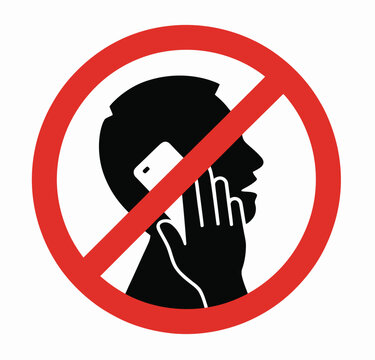 Quiet please no phone talking prohibition sign featuring crossed human silhouette talking on the phone, suitable for libraries, study areas, classrooms, offices, quiet zones, and vector illustration 