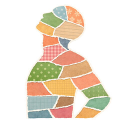 Silhouette of person with paper collage pieces © Suhardi
