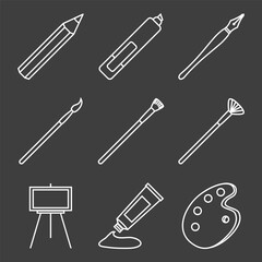 Naklejka premium Vector Set of White Outline Art Icons.