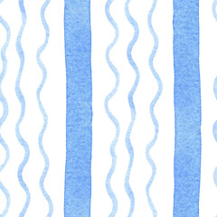 Soft Blue Watercolor Hand Painted Seamless Pattern